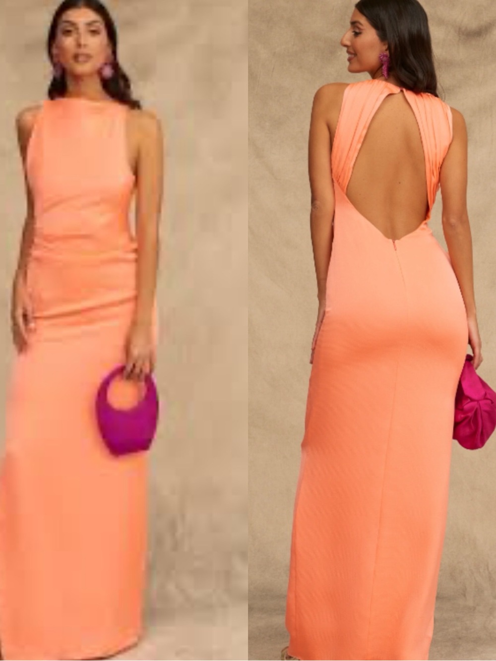Lady Pipa Coral Maxi Dress with Side Slit and Open Back